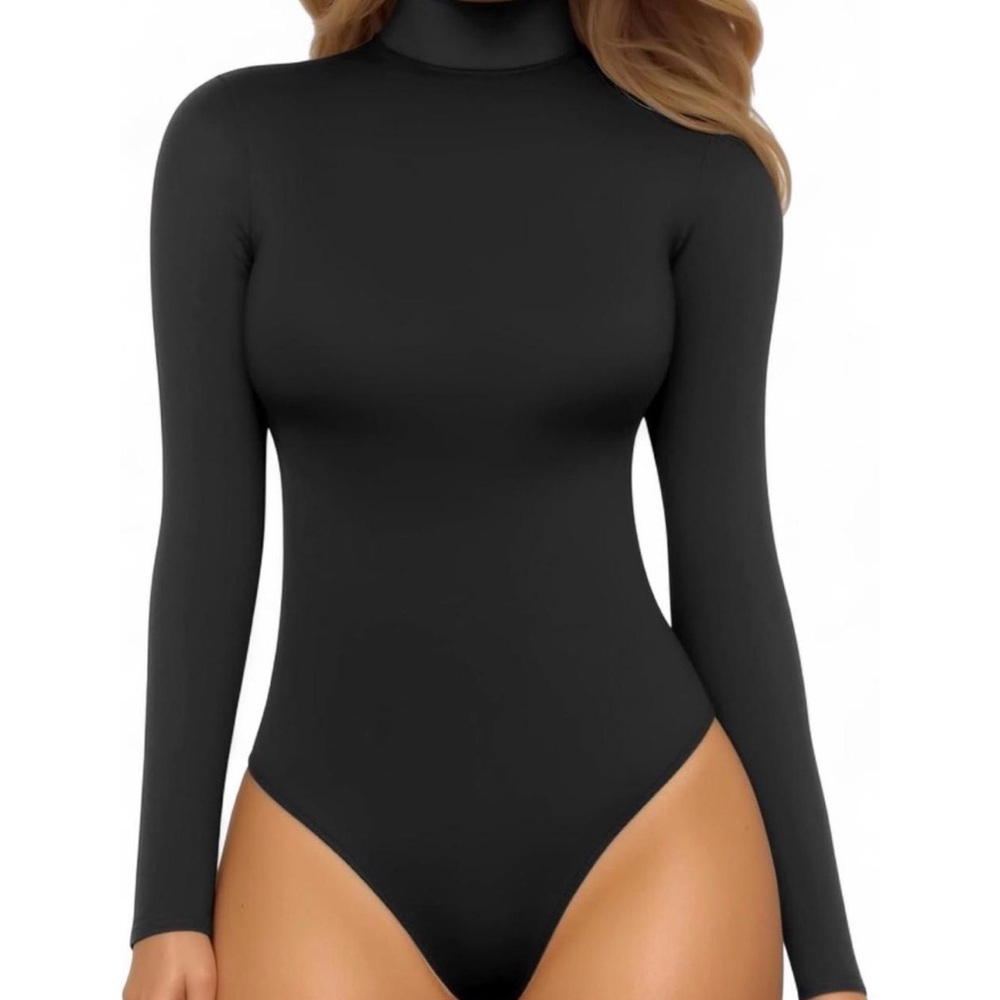 MangoPop Black Long Sleeve Bodysuit with Turtleneck